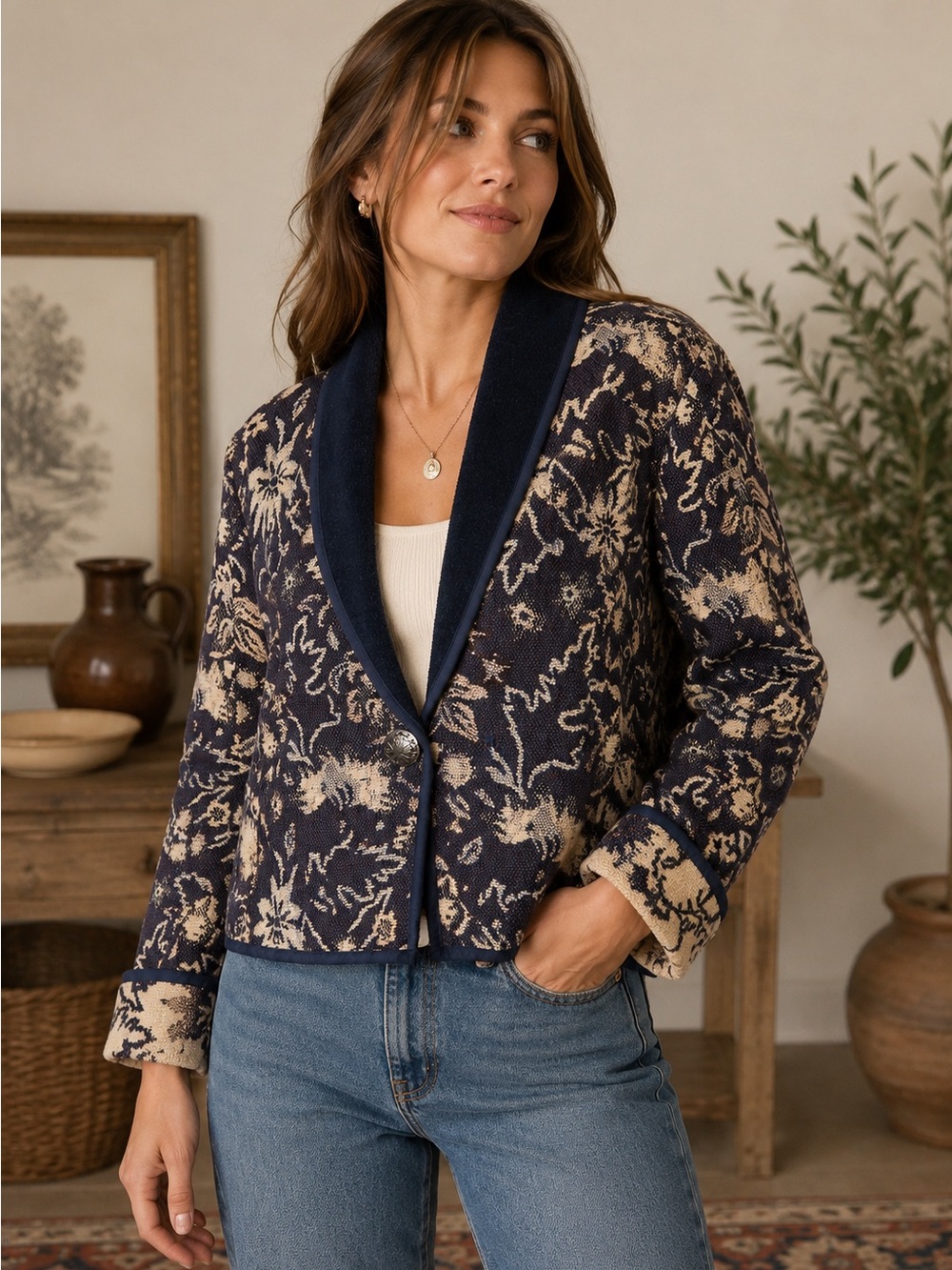 Vintage New Identity Tapestry Floral Jacket Blazer Made USA Art to Wear M